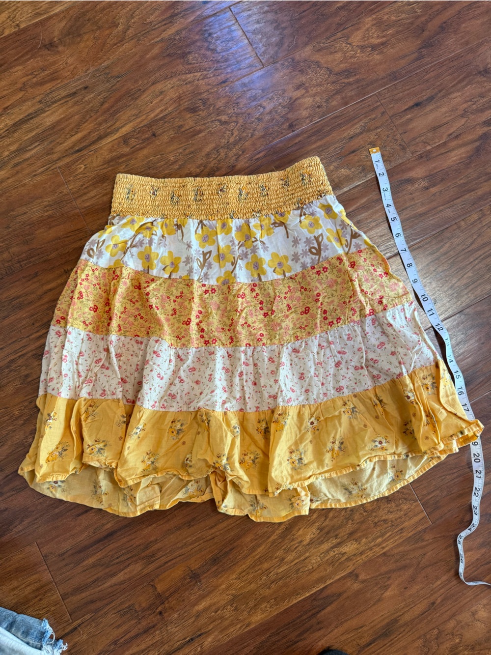 Xhilaration Yellow Floral Tiered Smocked Skater Skirt